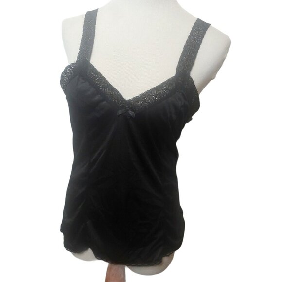 Vintage Mel-Lin Women's L Camisole Lace Nylon Black Undershirt Sexy Cottagecore - Picture 6 of 9